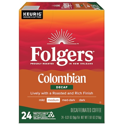 Folgers Colombian Decaf Coffee Keurig® K-Cup® Pods, Medium Roast, 24/Box (5000053359)