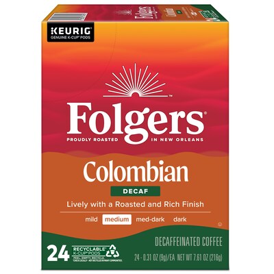 Folgers Colombian Decaf Coffee Keurig® K-Cup® Pods, Medium Roast, 24/Box (5000053359)