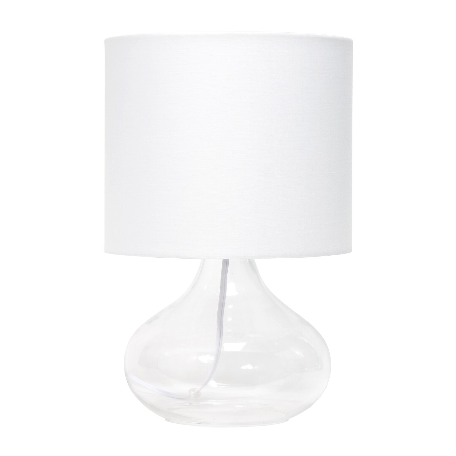 Simple Designs Glass Raindrop Table Lamp Fabric Shade, Clear with White Shade (LT2063-CLW)