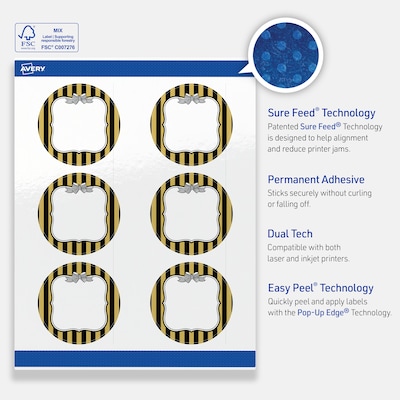 Avery Round Laser/Inkjet Multipurpose Labels, 3", White, 60/Pack (19479370953)