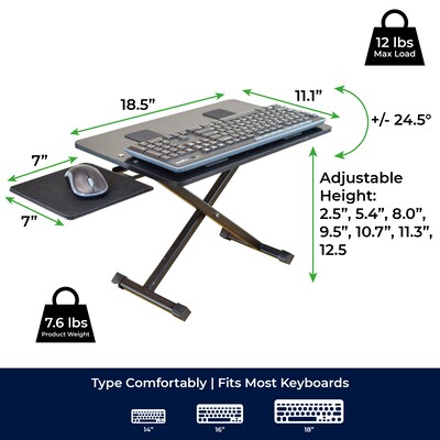 Uncaged Ergonomics KT3 Adjustable Standing Keyboard Stand and Mouse Tray, Black (KT3-B)