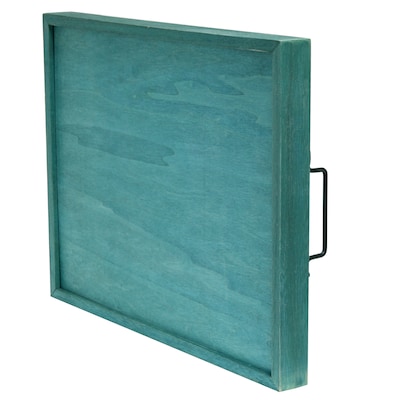 Elegant Designs "Happy Place" Decorative Wood Serving Tray w/ Handles, 15.50" x 12", Blue Wash (HG2000-BHP)