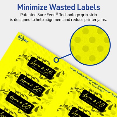 Avery Laser/Inkjet Multipurpose Rectangle Labels, 1" x 3", Neon Yellow, 320/Pack (94224)