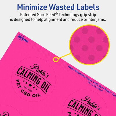 Avery Laser/Inkjet Round Multipurpose Labels, 2.75" Dia., Neon Magenta, 60/Pack (94512)