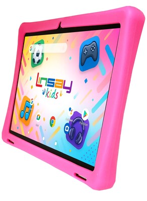 LINSAY F10 Series 10.1" Tablet, Wi-Fi, Octa Core, 256GB eMMC, Android 15, Pink Kids Defender Case & Backpack