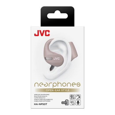 JVC Nearphones Wireless Noise Canceling Over-Ear Earphones, Bluetooth, Sand Beige (JVCHANP50TC)