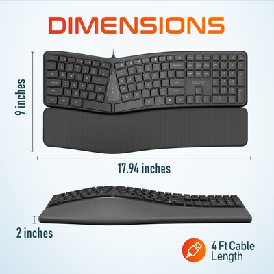 Delton KB250 Ergonomic Keyboard, Black (DKBE250-U)