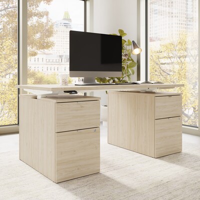 Bush Business Furniture Stratus 60W Electric Rectangular Adjustable Standing Desk with Drawers, Natural Elm (SUT009NE)