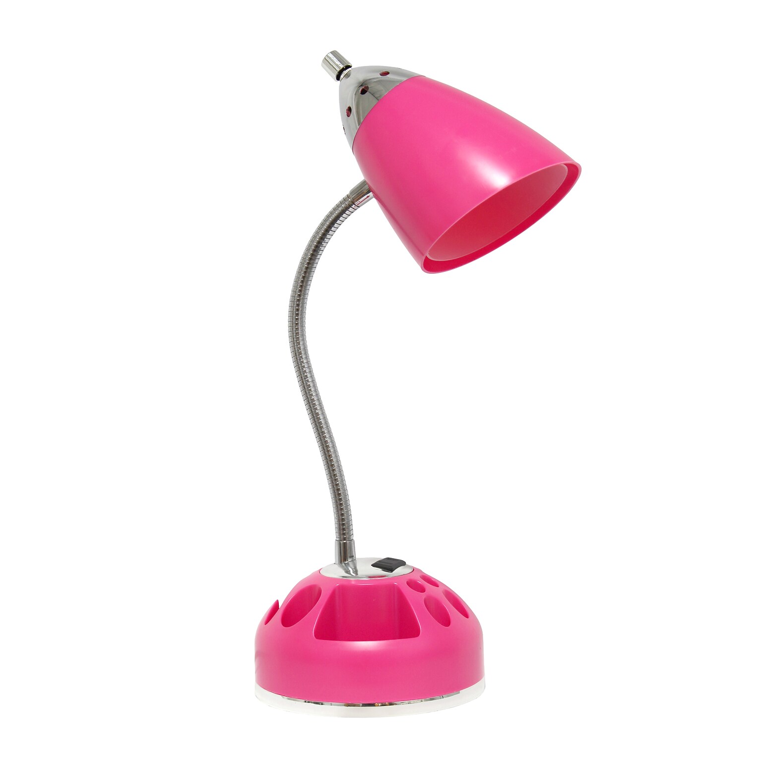 Creekwood Home Sleek Essentials 19.5 Basic Swivel Desk Lamp with Charging Outlet and Storage, Pink (CWD-1003-PN)