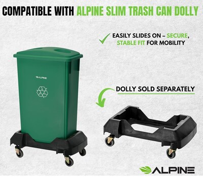 Alpine Industries Polypropylene Recycling Bin, 23 Gallon, Green  (ALP477-GRN)