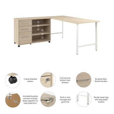 Bush Business Furniture Hustle 72"W Computer Desk and Storage Cabinet with Drawers and Shelves, Natural Elm (HUS010NE)