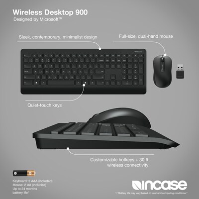 Incase Wireless Desktop 900 Designed by Microsoft Keyboard and Optical Mouse Combo, Black (PT3-00001)