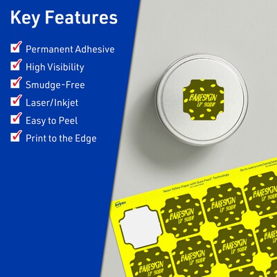 Avery Decorative Edge Multipurpose Labels, 1-5/8 x 1-5/8, Neon Yellow, 400/Pack (94110)