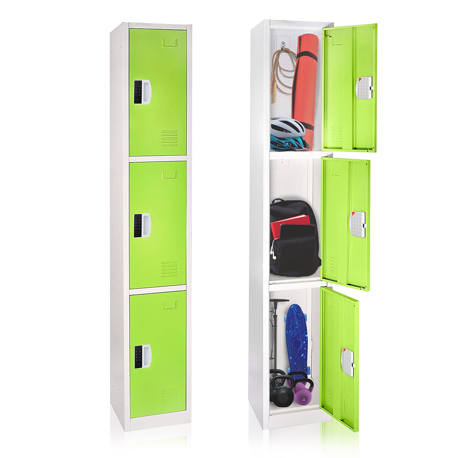 AdirOffice 72H 3-Tier Green Storage Locker (ADI629-203-GRN-DL)