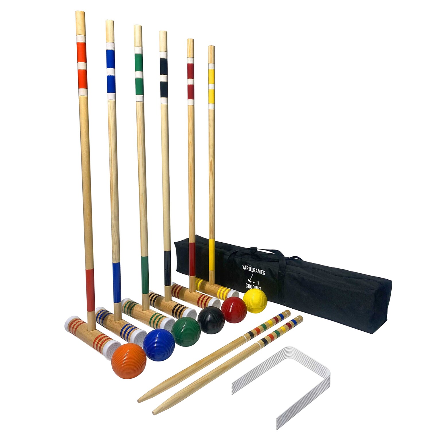 YardGames Wooden Croquet Lawn Game, Assorted Colors (CROQUET-001)