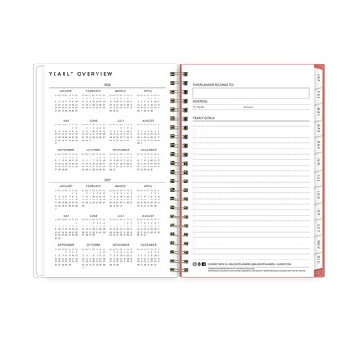2026 Blue Sky Bespoke Letterpress Pomegranate Blush 5" x 8" Calendar Year Weekly & Monthly Planner, Faux Leather Cover (156222)