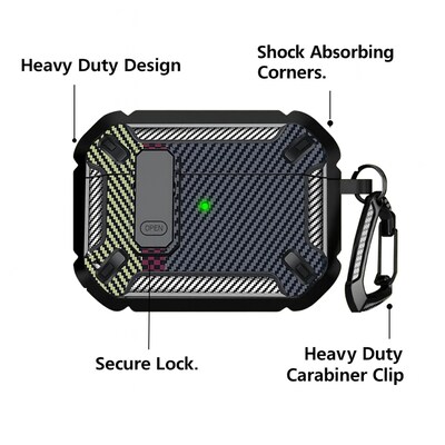 SaharaCase Raider Series Heavy Duty Secure Lock Case for Airpods Pro 3, Shock Absorbing Corners, Carbon Black (HP00221)
