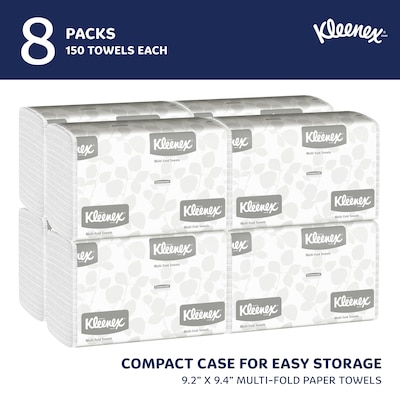 Kleenex Recycled Multifold Paper Towels, 1-ply, 150 Sheets/Pack, 8 Packs/Carton (02046)