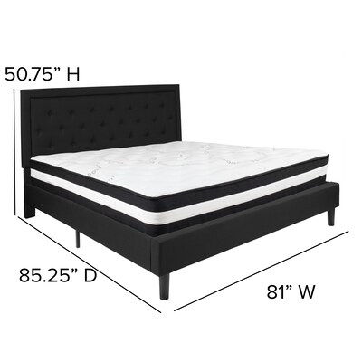 Flash Furniture Roxbury Tufted Upholstered Platform Bed in Black Fabric with Pocket Spring Mattress, King (SLBM24)