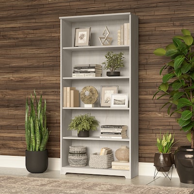 Bush Furniture Cabot 66"H 5-Shelf Bookcase with Adjustable Shelves, Linen White Oak (WC31166)