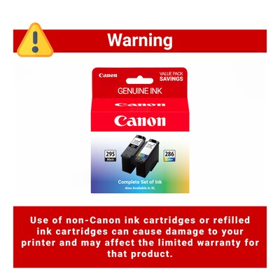 Canon PG-295/CL-286 Black/Tri-Color Standard Yield Ink Cartridge, 2/Pack (7165C004)