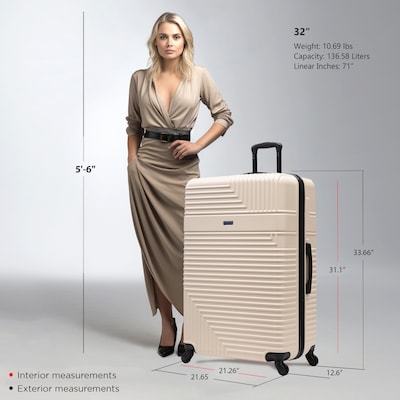 InUSA Resilience 33.6" Hardside Suitcase, 4-Wheeled Spinner, TSA Checkpoint Friendly, Sand (IURES00XL-SAN)