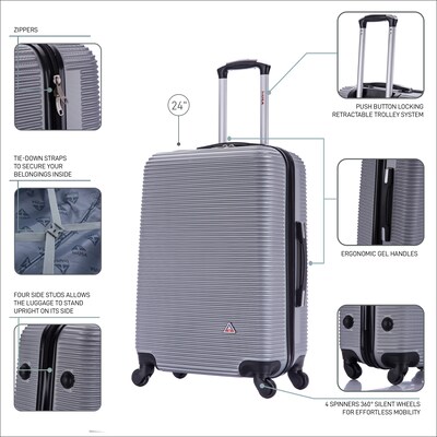 InUSA Royal 24" Hardside Suitcase, 4-Wheeled Spinner, TSA Checkpoint Friendly, Silver (IUROY00M-SIL)