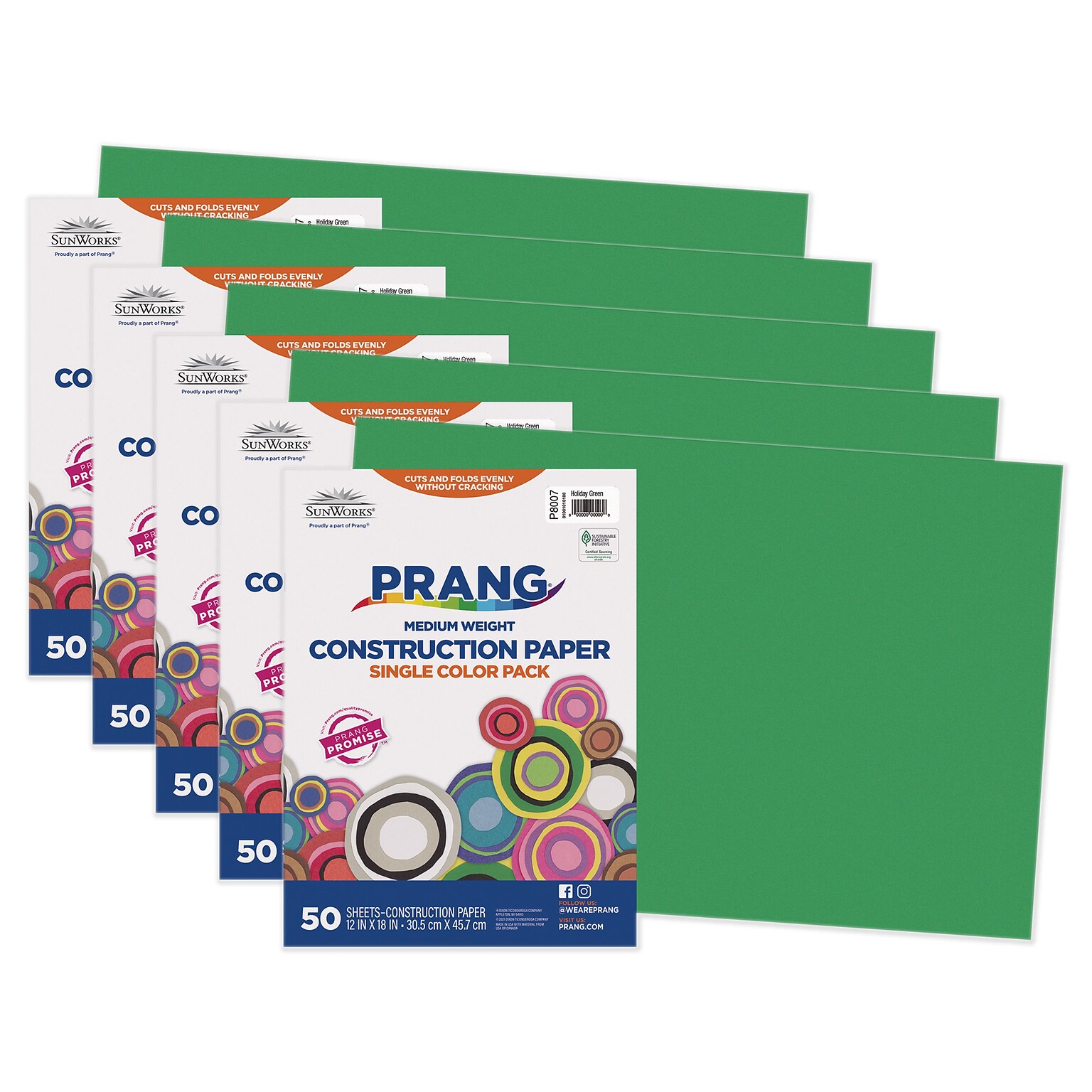 Prang 12 x 18 Construction Paper, Holiday Green, 50 Sheets/Pack, 5 Packs/Bundle (PAC8007-5)