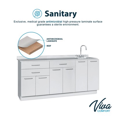 Viva Comfort 36.75"H x 72"W Exam Room Medical Cabinet With Sink, 6-Doors, 3-Drawers, Gray (ADIME902-BASE-72-RS-GRY-MK)