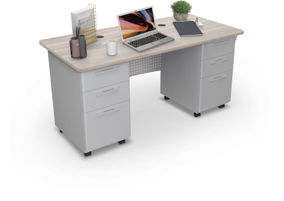 MooreCo 60W Avid Modular Double Pedestal Instructor Desk, Grey Elm (91778-8201-8201)