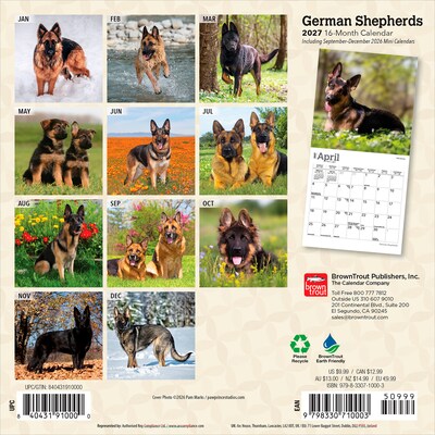 2027 BrownTrout German Shepherds 7 x 7 Monthly Wall Calendar, Assorted Colors (9798330710003)