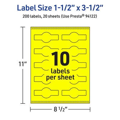 Avery Cigar Laser/Inkjet Multipurpose Labels, 1.5" x 3.5", Neon Yellow (200/Pack)
