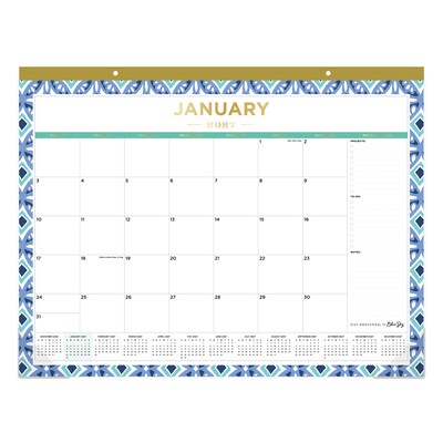 2027 Blue Sky Day Designer Tile 22 x 17 Monthly Desk Pad Calendar, Blue/White (133694-27)