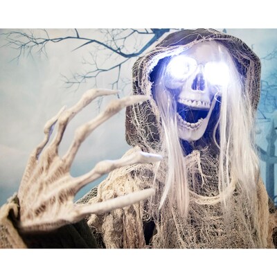 Haunted Hill Farm Life-Size Animatronic Moaning Skeleton with Rotating Head (HHSKEL-1FLSA)