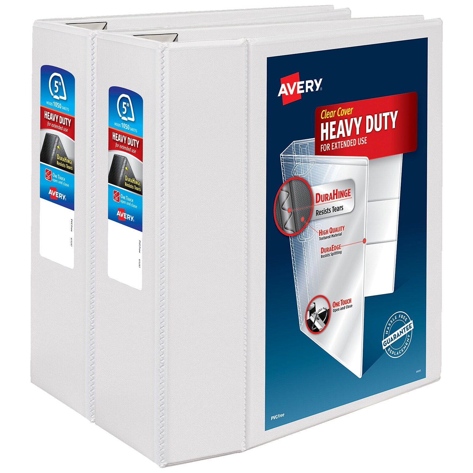 Avery Heavy Duty 5 3-Ring View Binders, One Touch EZD Ring, White 2/Pack (79106)