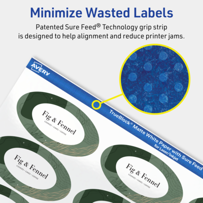 Avery TrueBlock Laser/Inkjet Oval Multipurpose Labels, 1-1/8" x 2-1/4", White, 2100/Box (94054)