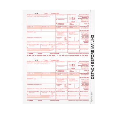 TOPS 2022 1099-R Tax Form, 1-Part, Federal Copy A, 50/Pack (LRFEDA-S)