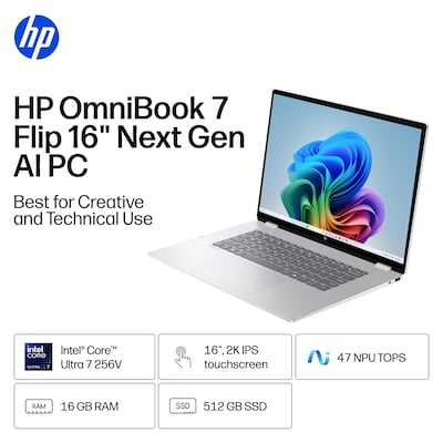 HP OmniBook 7 Flip 16 2K 2-in-1, Copilot+ PC, Intel Core Ultra 7, 16GB RAM, 512GB SSD, +23 Hour Bat