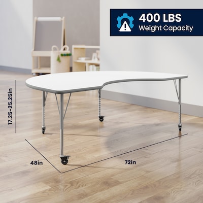 Flash Furniture Wren Kidney Activity Table, 72" x 48", Height Adjustable, White Top/Silver Frame (XUA4872KDWHTPC)