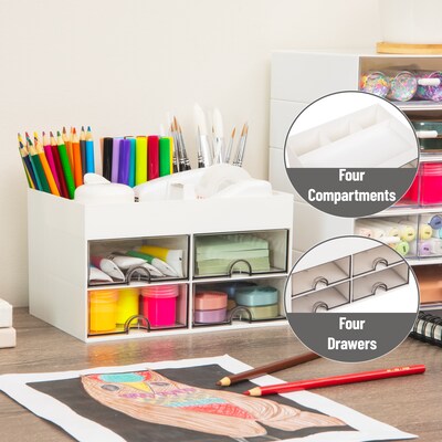 Mind Reader 9-Compartment Plastic Desk Organizer, White (SDORG-WHT)