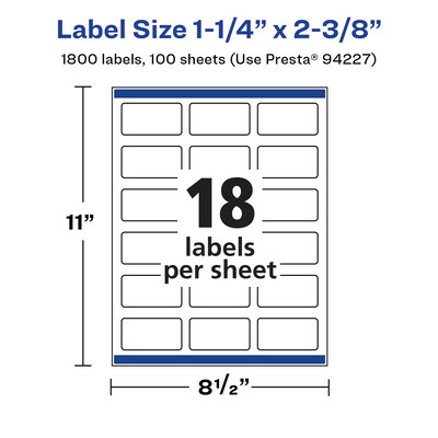 Avery Laser/Inkjet Multipurpose Labels, 2.375" x ", Glossy White, 1800/Box (94227)