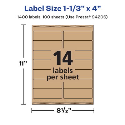 Avery Laser/Inkjet Rectangle Multipurpose Labels, 1-1/3" x 4", Kraft Brown, 1400 Labels/Box ( 94206)