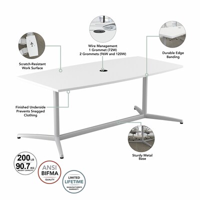 Bush Business Furniture 96W x 42D Boat Shaped Conference Table with Metal Base, White (99TBM96WHSVK)