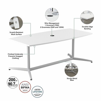 Bush Business Furniture 96W x 42D Boat Shaped Conference Table with Metal Base, White (99TBM96WHSVK)