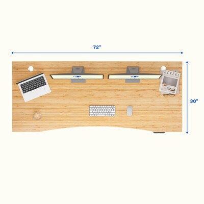 FlexiSpot E7COMMERCIAL 72''W Electric Adjustable Bamboo Standing Desk, Bamboo/White (E7WCOMCR7230LBZB)