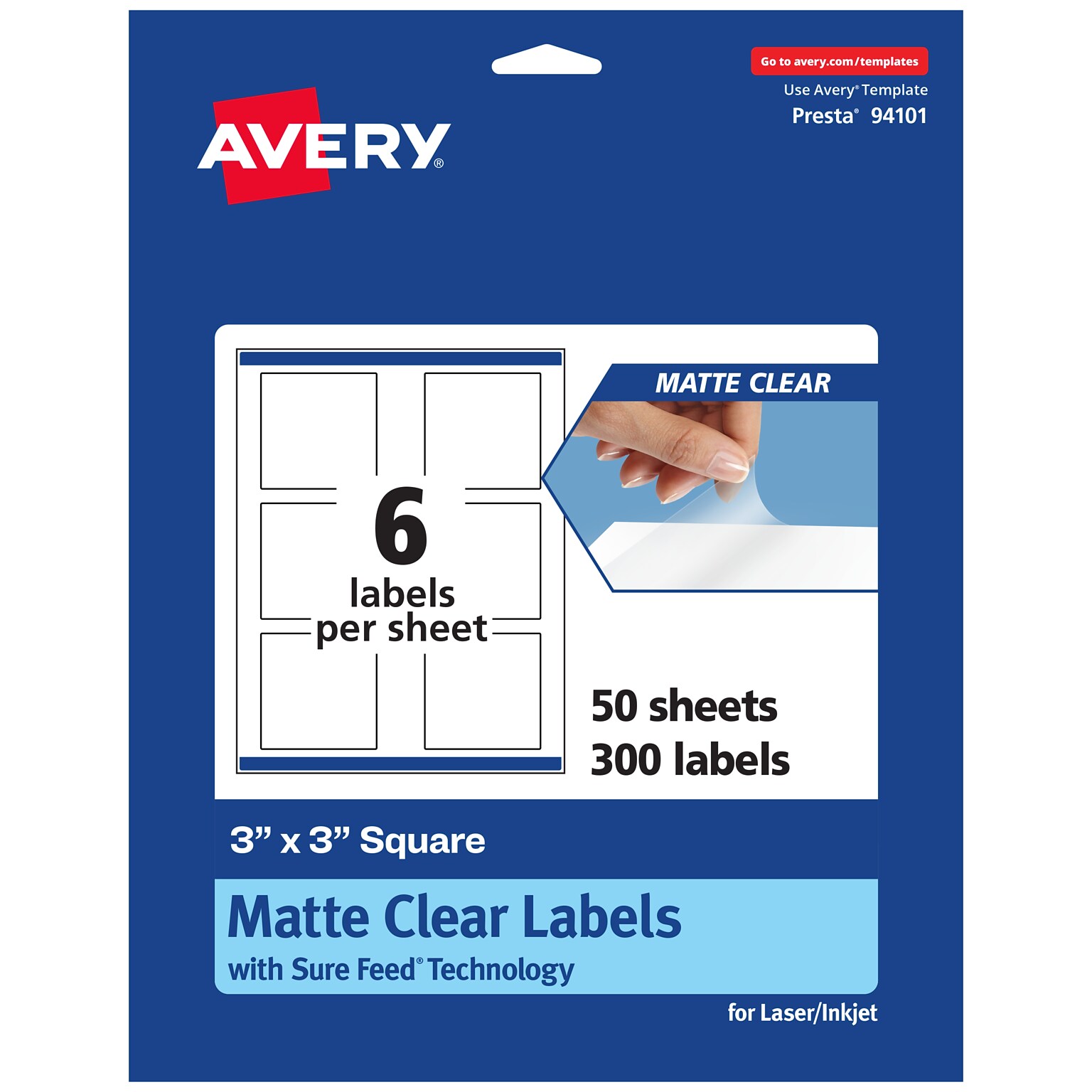 Avery Laser/Inkjet Square Multipurpose Labels, 3 x 3, Clear, 300/Box (94101)