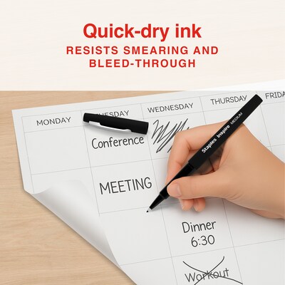 Staples Inspire Felt Tip Pen, Medium Point, 0.7mm, Black Ink, Dozen (ST63329)