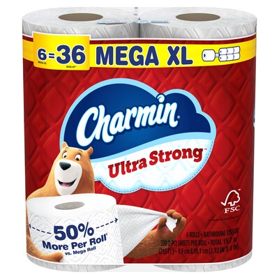 Charmin Ultra Strong Mega XL Toilet Paper, 2-Ply, White, 330 Sheets/Roll, 6 Rolls/Pack, 3 Packs/Carton (04308)