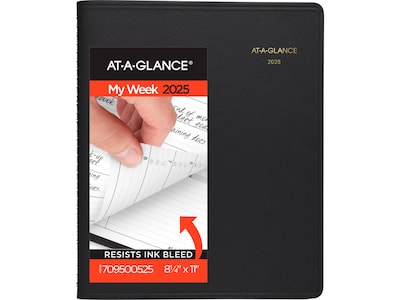 2025 AT-A-GLANCE 8.25 x 11 Weekly Appointment Book, Faux Leather Cover, Black (70-950-05-25)