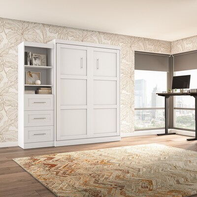 Bestar Pur Queen Murphy Bed with Shelving Unit and Drawers (90W), White (26869-17)